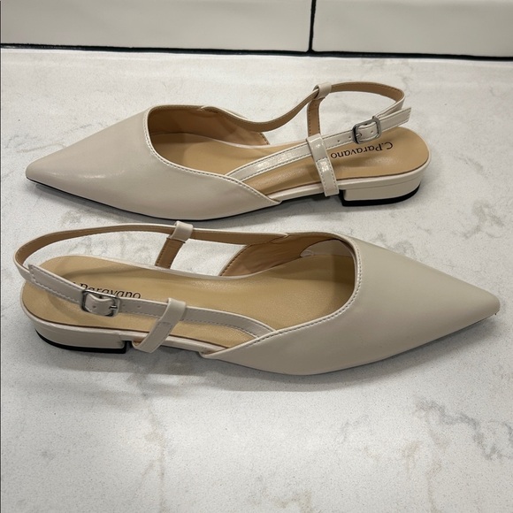 C.Paravano Sleek Slingback Flat (Freya)Taupe 39 1/2 Pointed Toe Adjustable Strap - Picture 11 of 16